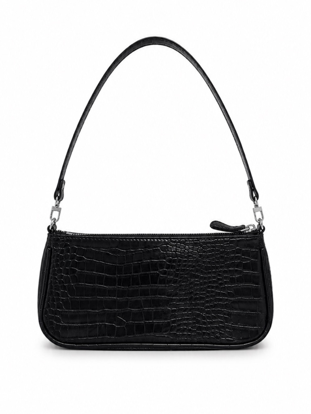 Black Croc Embossed Shoulder Bag Purse